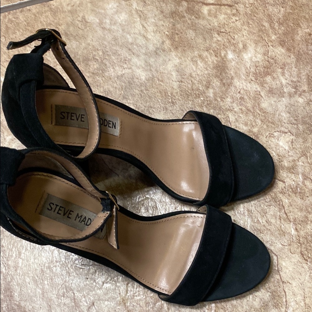 Steve Madden Black 6.5M Heeled Elegant Leather Sandals Summer Wedding Guest Fall